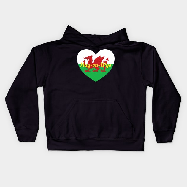 Hay-on-Wye Wales UK Wales Flag Heart Kids Hoodie by DPattonPD